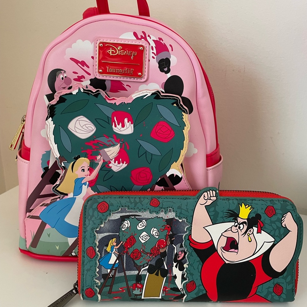 Disney Loungefly Alice in Wonderland Mini Backpack and Wallet Set